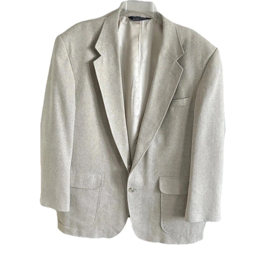▶️ Vintage Hopsack 100% Silk Sport Coat 43R Cream Textured Blazer Jacket USA 90s - Picture 1 of 15